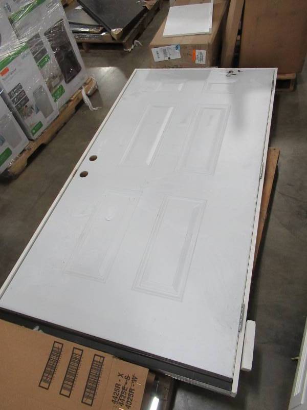 lot 16 image: Prehung Steel Exterior 6 Panel Door. LH Inswing Double Bore. Measures 43 12 X 81 12 X 4 916 - Scratch and Dent