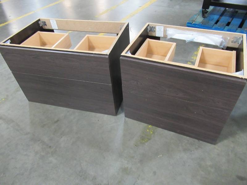 lot 17 image: 2 Floating Vanity Cabinets Dark In Dark Wood Grain - Cabinets only.