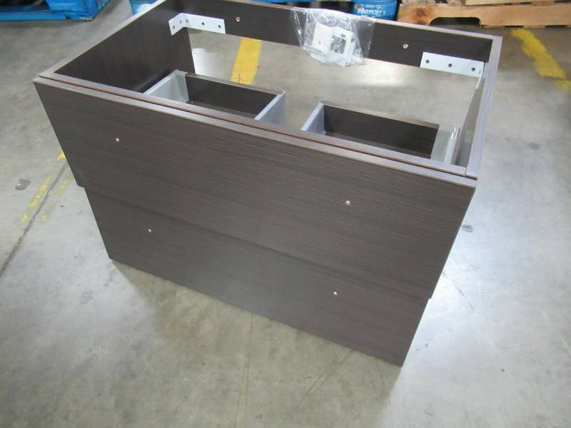 lot 19 image: 1 Floating Vanity Cabinet In Dark Wood Grain - Cabinet only