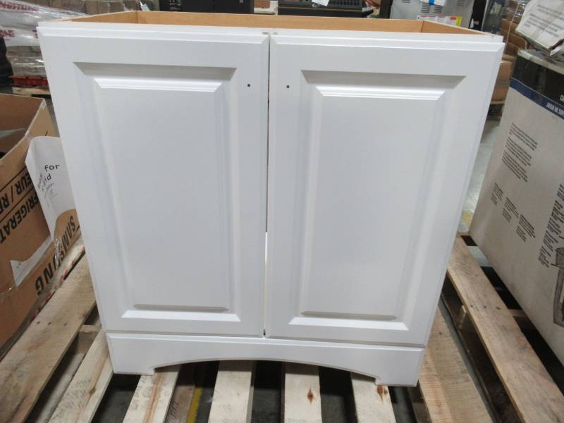 lot 22 image: White 2 Door Vanity Cabinet - Cabinet Only.