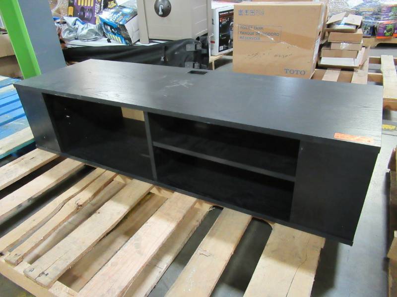 lot 25 image: TV ENTERTAINMENT STANDCABINET IN BLACK- Missing Adjustable Shelf