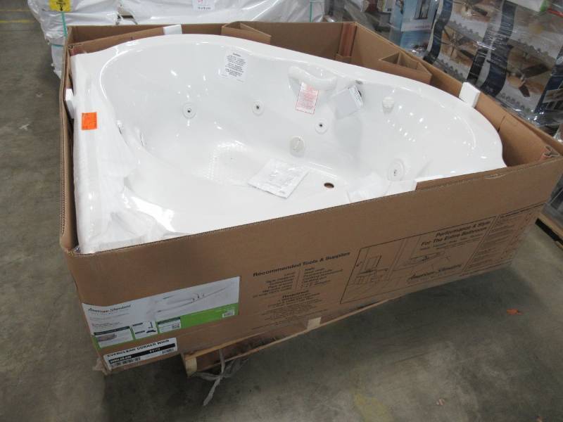 lot 49 image: NEW Never Installed - American Standard EverClean 60 in. x 60 in. Off Center Drain (To the Left)  Drop-In Corner Whirlpool in White, 6060LCE.020