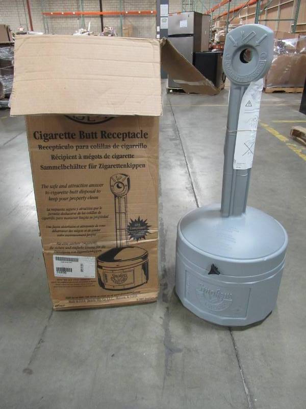 lot 84 image: Justrite Smokers Cease Fire Cigarette Butt Receptacles, 26800 - Small Dents in Plastic - No holes.