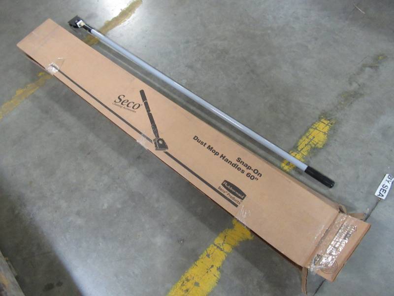 lot 103 image: Rubbermaid (Case of 12) Commercial M136 Snap-On Fiberglass Dust Mop Handle 60 GrayBlack, M136