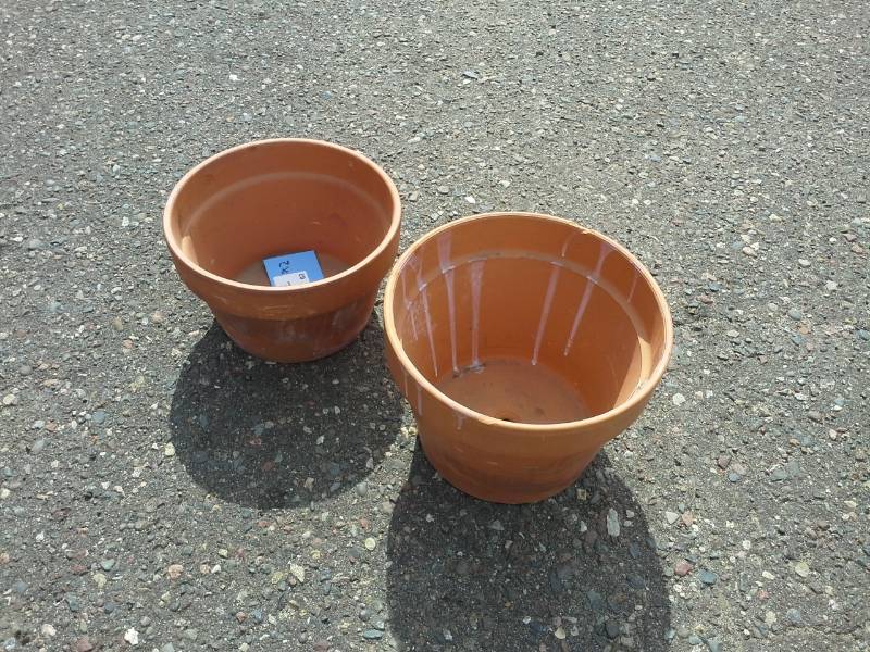 lot 63 image: Lot of (2) Clay Garden Pots