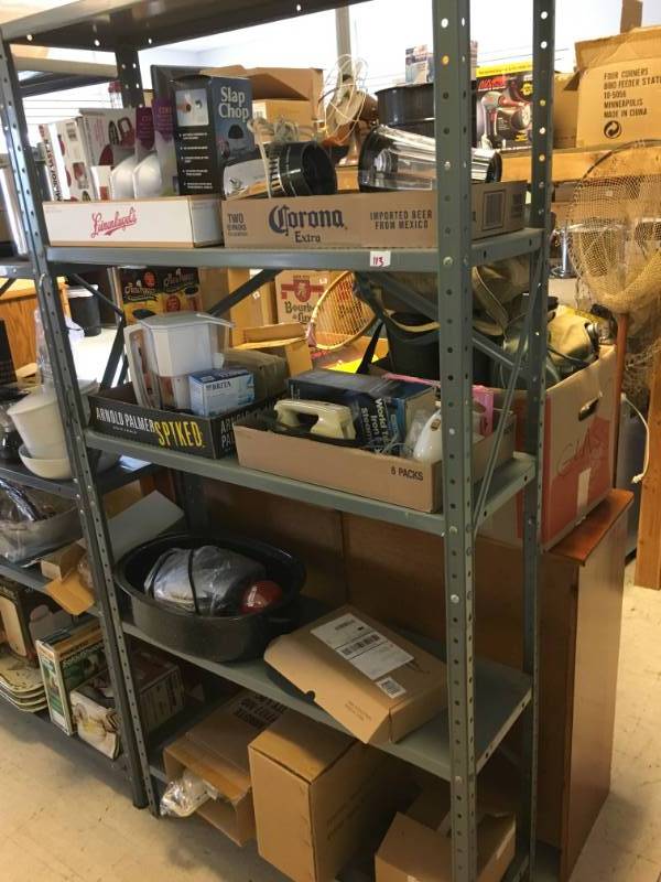 lot 113 image: Shelving w kitchen items and more