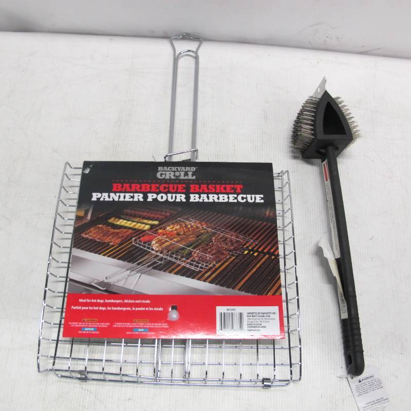 Grill Set - Backyard Grill Barbecue Basket  Mr. Bar-B-Q Double Header Grill Brush