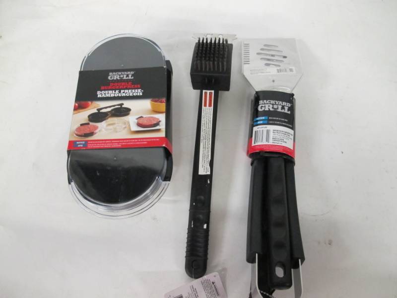 Grill Bundle - Double Burger Press  Stainless Steel Tool Set  Double Header Grill Brush
