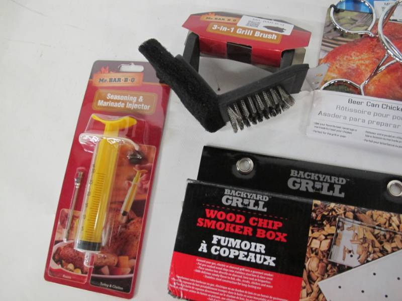 Grill Bundle - Beer Can Chicken Roaster, Grill Tool Set, Marinade injector, Wood Chip Smoker Box, and 3-in-1 Grill Brush