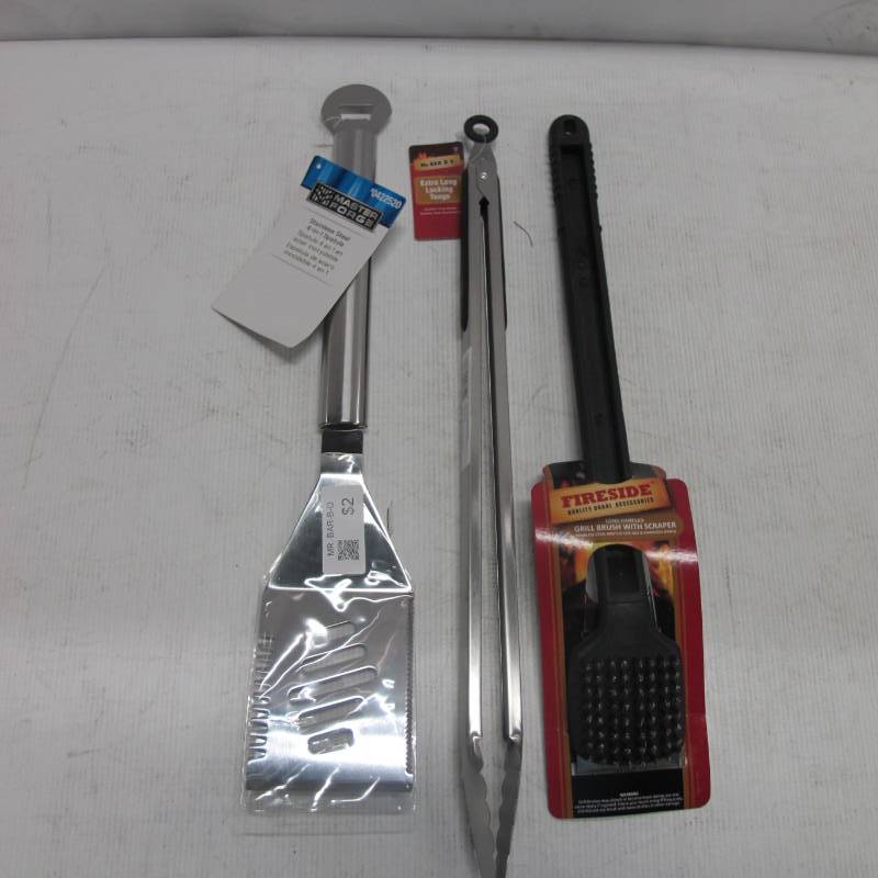 Grill Bundle - Smoker Box, Double Burger Press, 4-in-1 Spatula, Extra Long Tongs, Grill Brush with Scraper and TableCover with Clamps