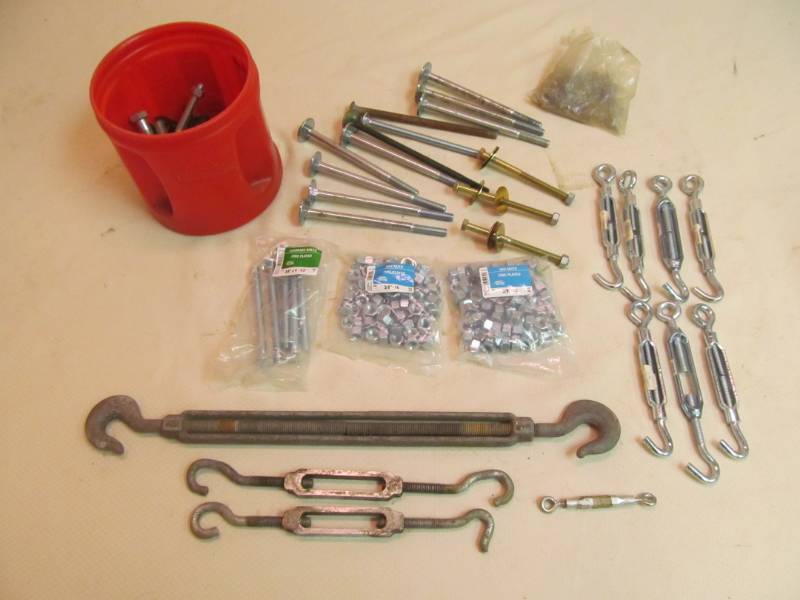 lot 102 image: Carriage bolts, nuts, turnbuckles
