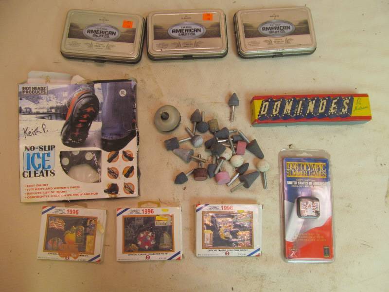 lot 161 image: Rotary Tool Bits, Ice Cleats, Pin Sets, Vintage Game