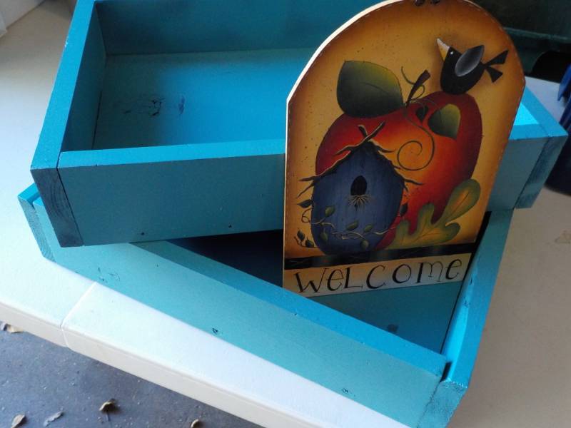 lot 140 image: 2 Aqua Painted Wood Boxes 13 x 18 x...