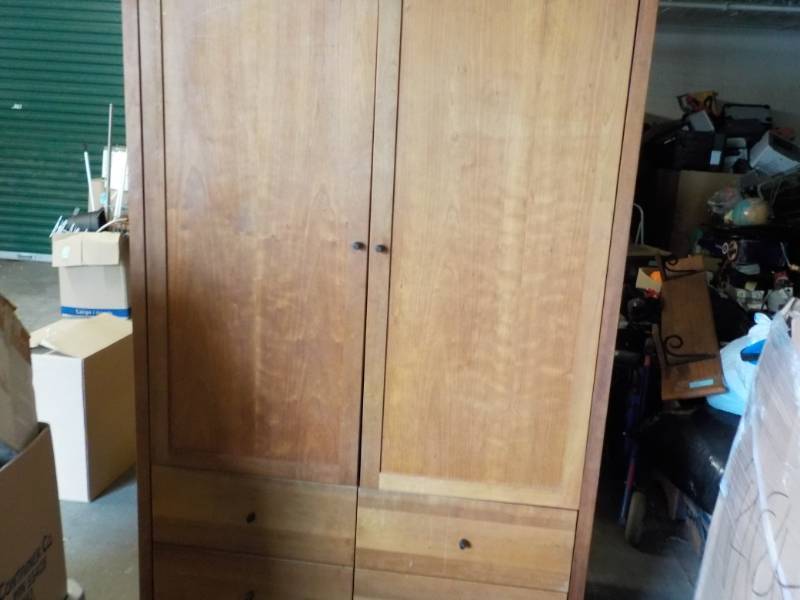 lot 186 image: Wood 4 Drawer Armoire 47 x 23 x 72...