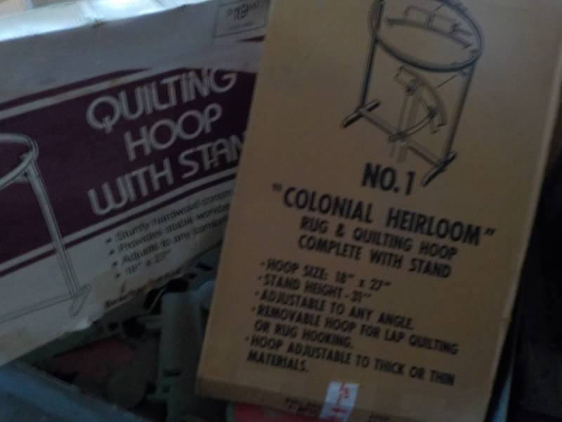 lot 187 image: 2 Quilting Hoop Stands, 2 Boxes of ...