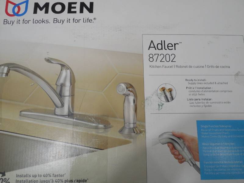 Moen Adler Single Handle Low Arc Standard Kitchen Faucet With Side Sprayer In Chrome New Scratch Dent Appliances Bath Fans Floor Dryers Baby Items Tools Home Improvements Auction 278 K Bid