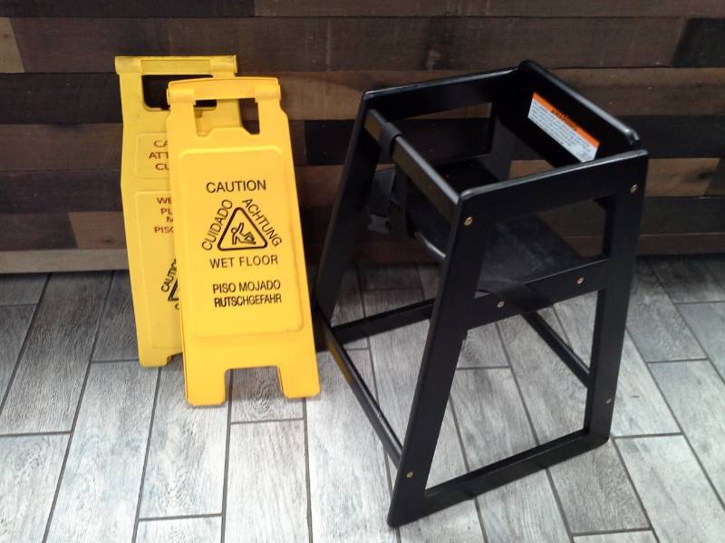 lot 115 image: 2-Wet Floor Signs, 1-Kids Restaurant High Chair