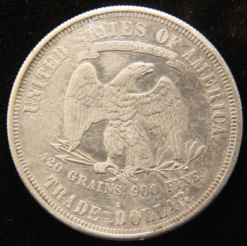 1877-S US TRADE DOLLAR XF reverse scratches left field