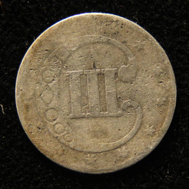 1852 US THREE CENT SILVER TRIME