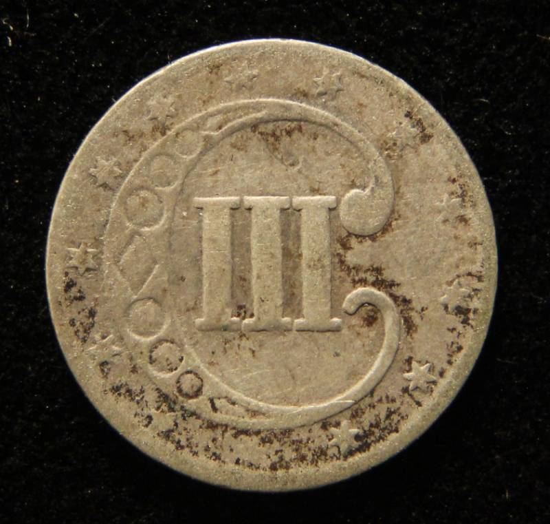 1853 US THREE CENT SILVER TRIME