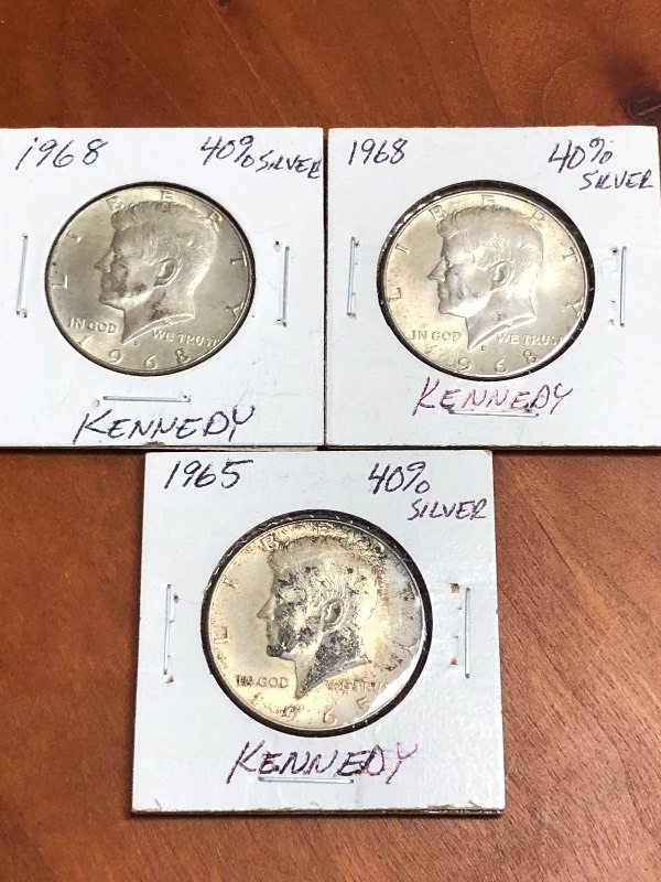 Lot Of (3) 40% Silver Kennedy Half ...