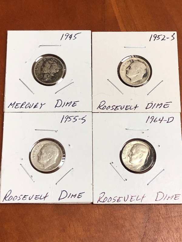 Lot Of (4) Silver Dimes, Mercury an...