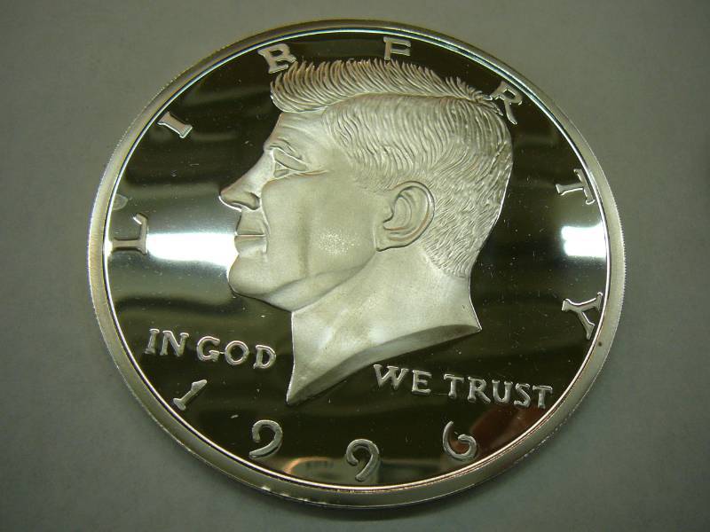 lot 3 image: 1996 Half Pound Kennedy Half Dollar .999 Pure Silver One Troy Half Pound