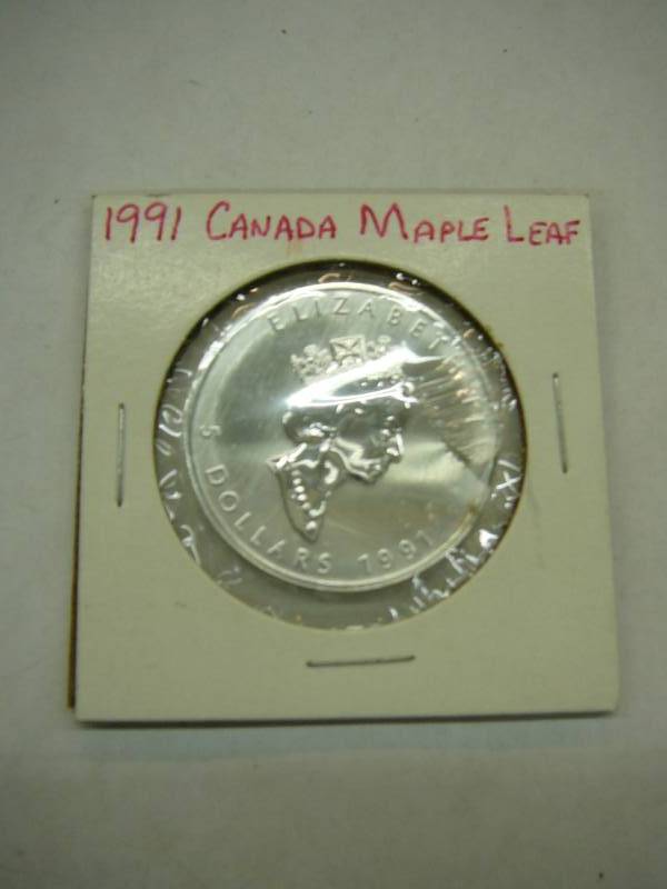 lot 32 image: 1991 1oz Fine Silver Canada Maple Leaf Coin