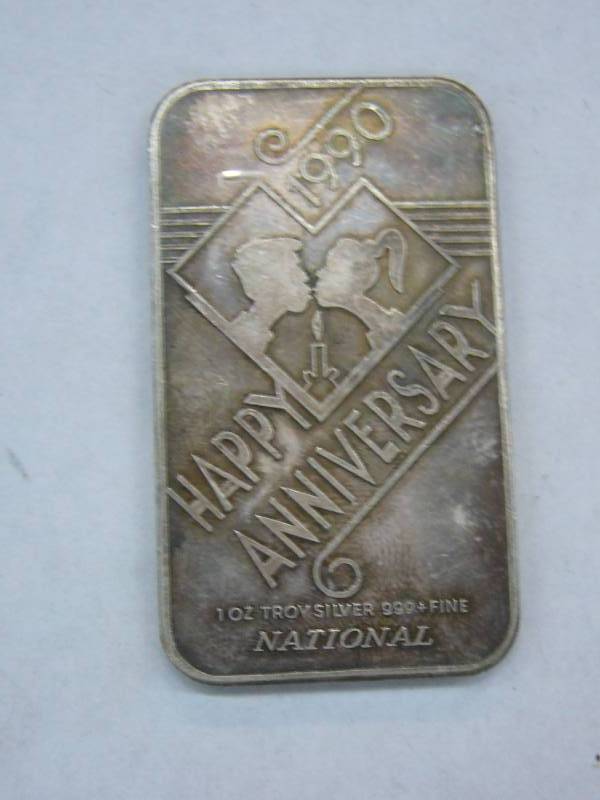 lot 38 image: 1990 Happy Anniversary 1oz Troy Silver .999 Fine Silver