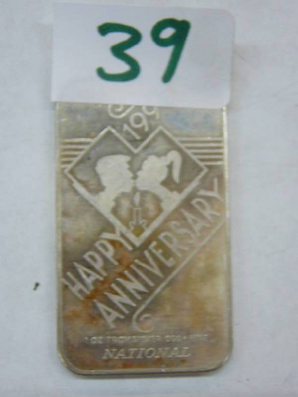 lot 39 image: 1990 Happy Anniversary 1oz Troy Silver .999 Fine Silver