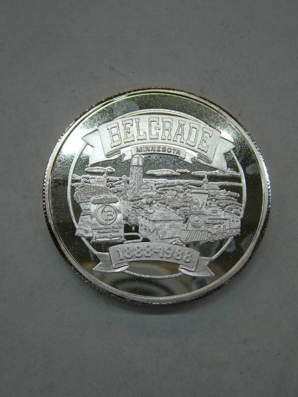 lot 45 image: Belgrade Minnesota One Troy Ounce .999 Fine Silver Coin