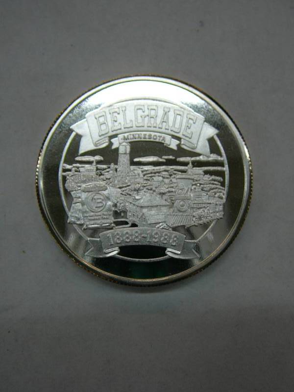 lot 46 image: Belgrade Minnesota One Troy Ounce .999 Fine Silver Coin