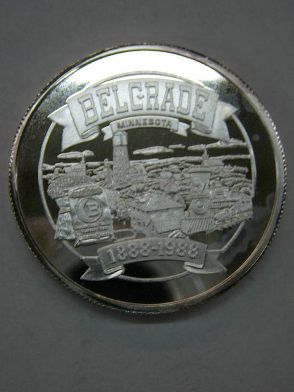 lot 47 image: Belgrade Minnesota One Troy Ounce .999 Fine Silver Coin