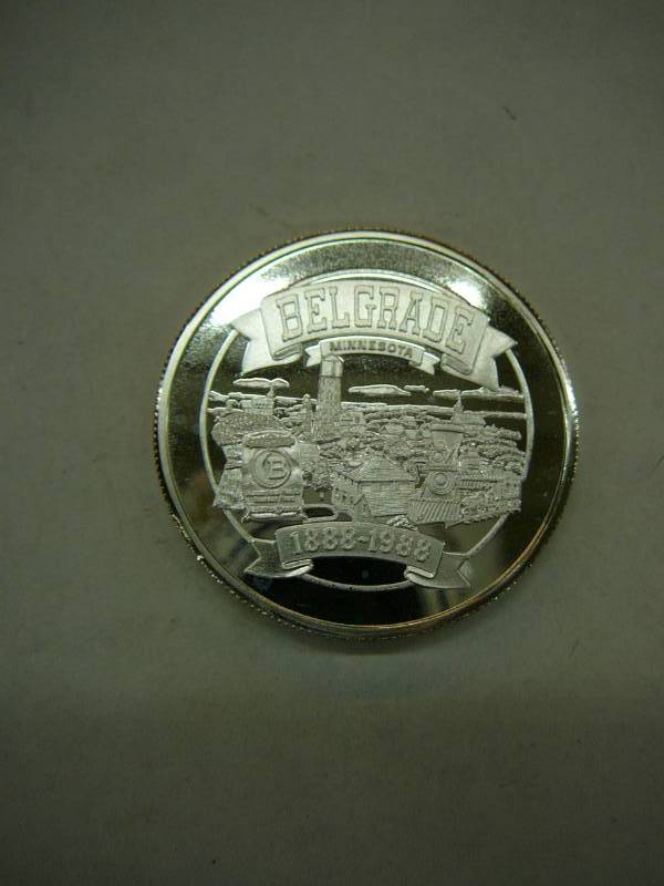 lot 49 image: Belgrade Minnesota One Troy Ounce .999 Fine Silver Coin