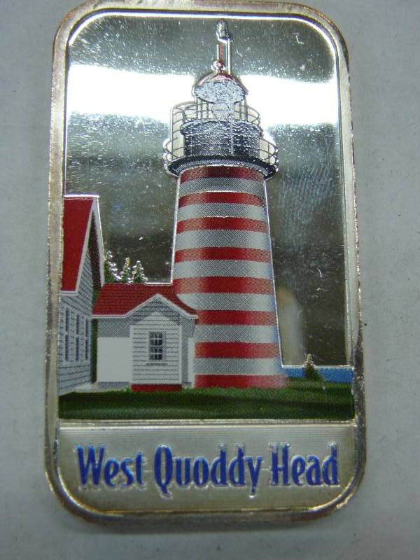 lot 96 image: 1 Troy Ounce 999 Fine Silver West Quoddy Head Light House Lebec Maine