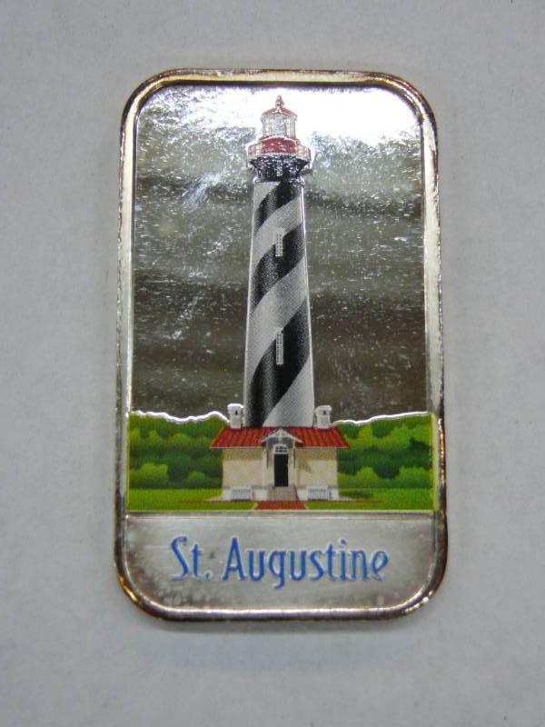 lot 104 image: St. Augustine Light House St. Augustine Florida 1 Troy Ounce .999 Fine Silver