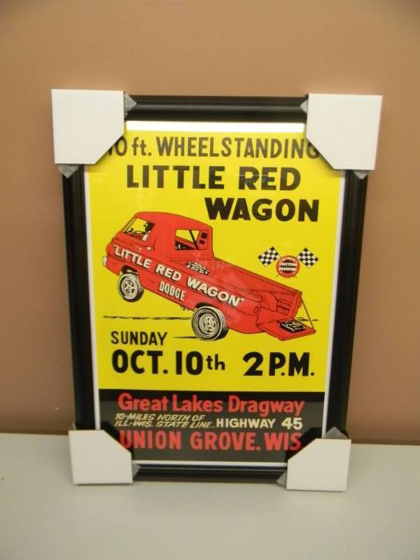 lot 14 image: LITTLE RED WAGON WHEELIE - FRAMED APPROX 16 BY 21 - NEW - SEE PICTURES