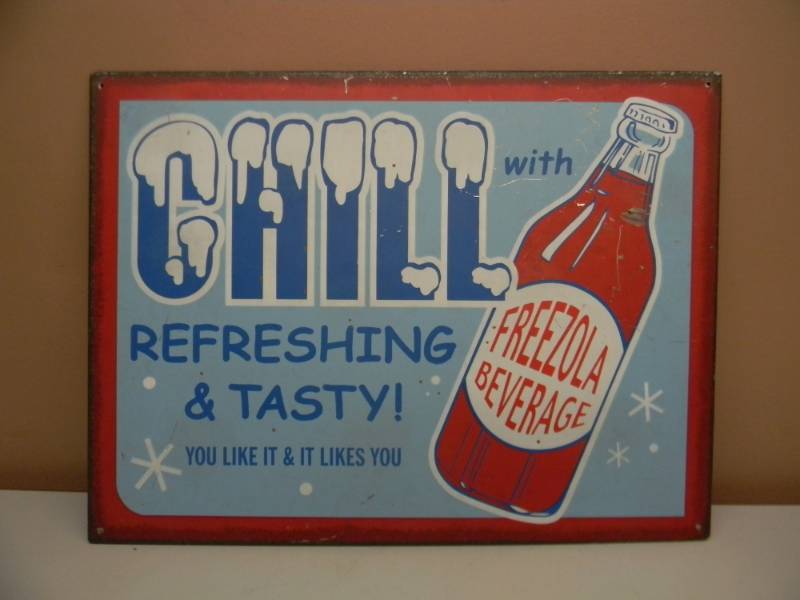 lot 18 image: FREEZOLA BEVERAGE METAL SIGN - OLD - APPROX 24 BY 19 - RARE - SEE PICTURES