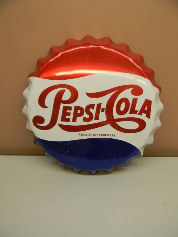 lot 19 image: PEPSI COLA ROUND TIN - NEWER - SEE PICTURES