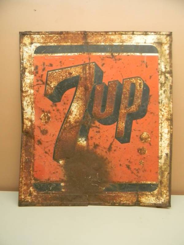 lot 24 image: VERY OLD 7-UP SIGN - 1 SIDED - APPROX 31 BY 36 - SEE PICTURES