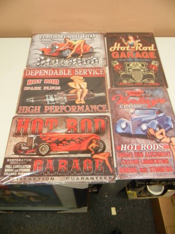 lot 32 image: 5 HOT ROD TINS - NEW - SEE PICTURES