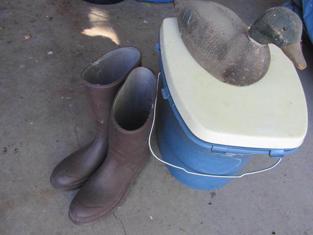 lot 86 image: Portable Toilet, Boots, Vintage Decoy
