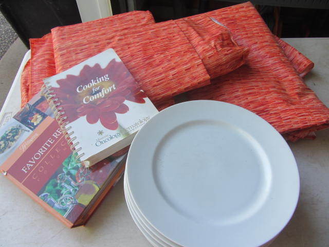 lot 90 image: Dine Plates, Tablecloths, Cook Books