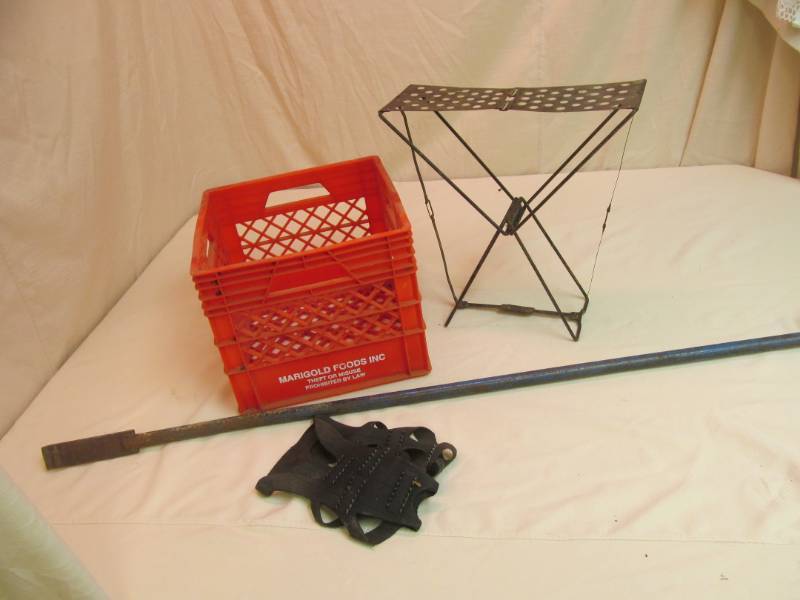 Food crate, Ice spikes, Ice fishing tools