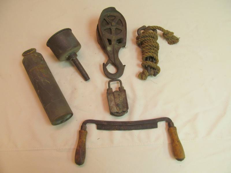 Antique fire gun, bark stripper, and more
