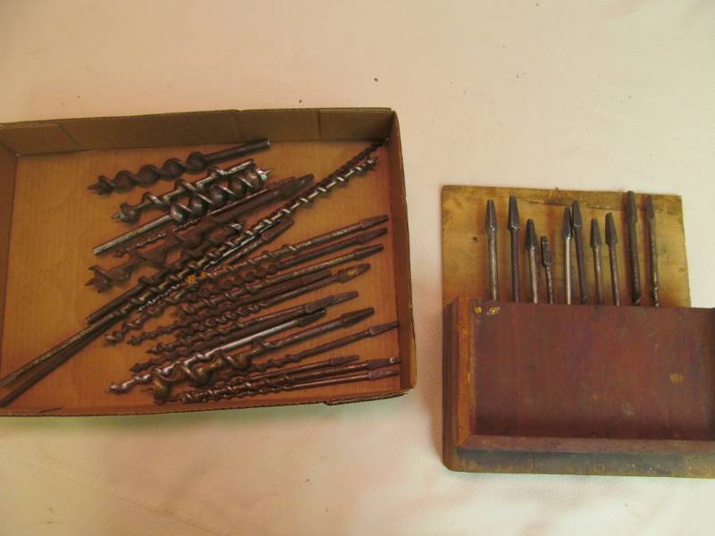 Large assortment of wood auger bits