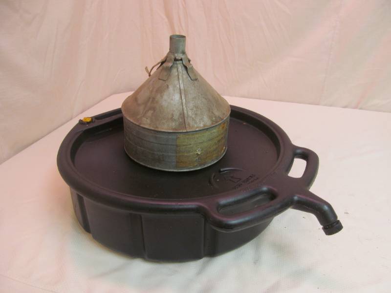 Vintage galvanized funnel, large enclosed Crain pan