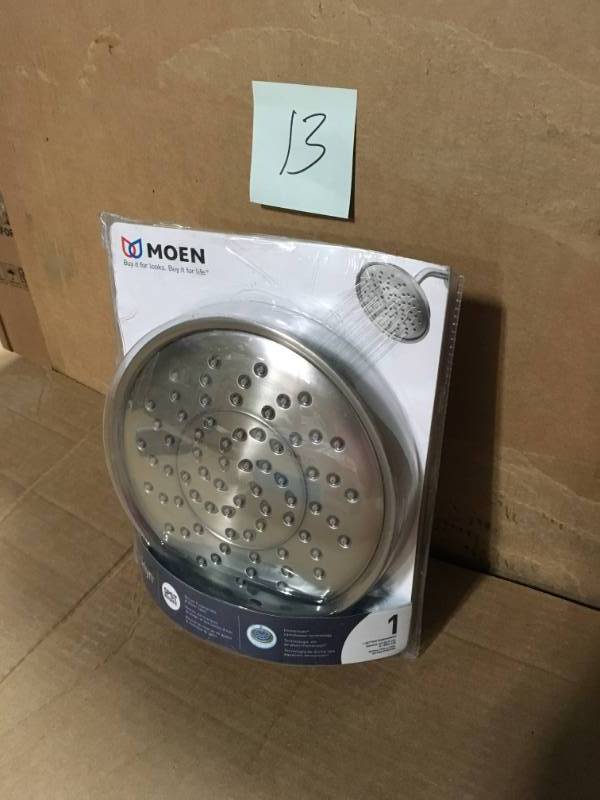 lot 13 image: MOEN Brecklyn 1-Spray 9 in. Rain Shower Showerhead in Spot Resist Brushed Nickel  in good condition