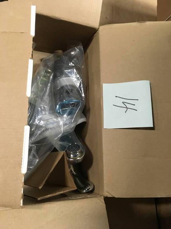 lot 14 image: Moen Adler Chrome Single Handle Bathroom Faucet With Drain Assembly #84503  in good condition