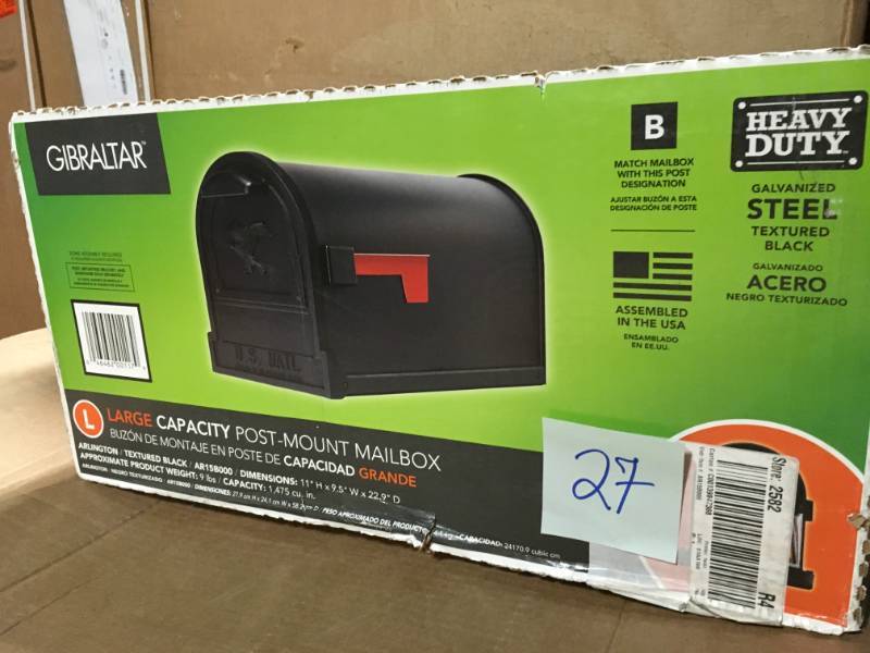 lot 27 image: Gibraltar Mailboxes Arlington Premium Steel Post-Mount Mailbox, Black  in good condition
